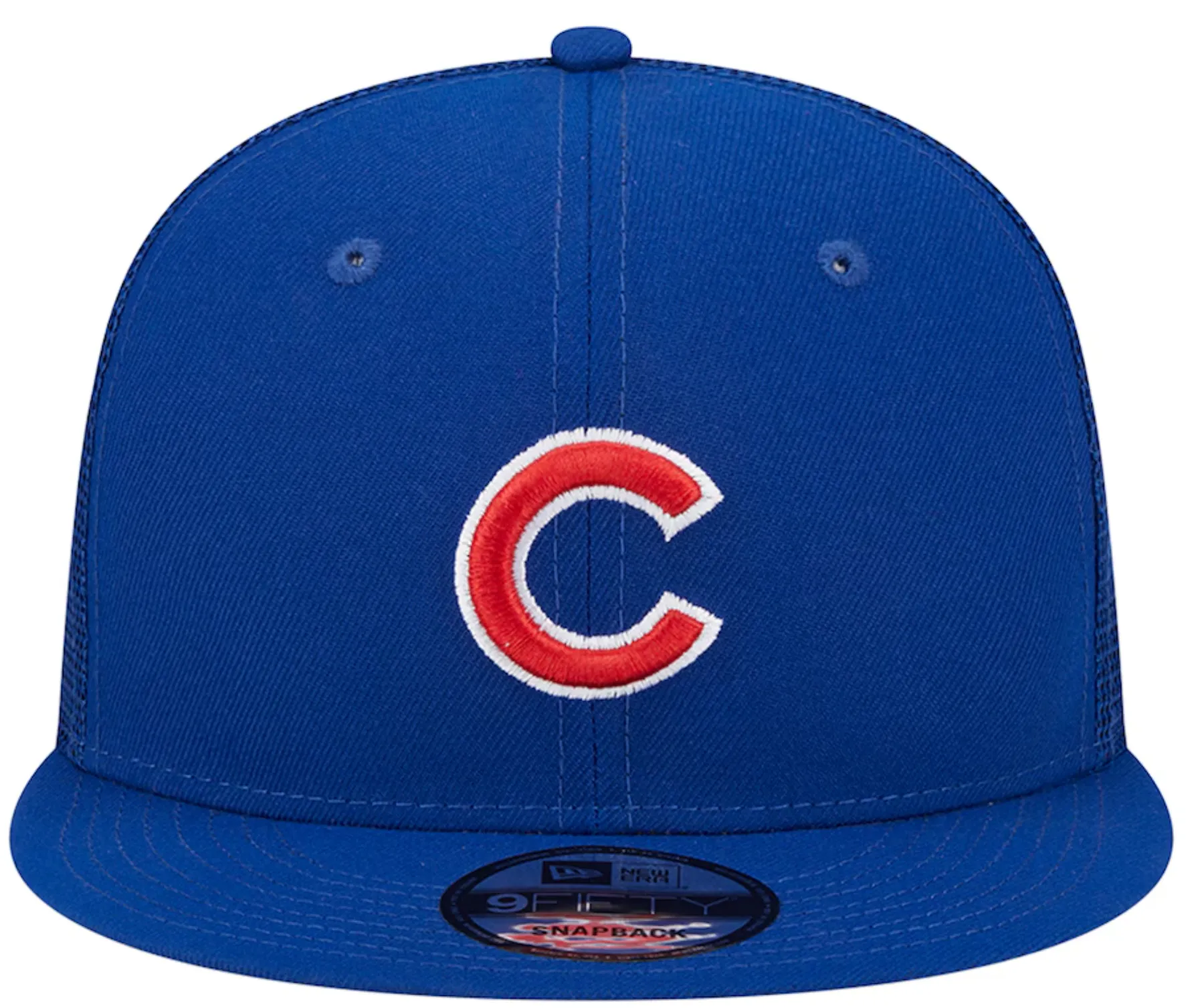 Chicago Cubs Primary Logo New Era Blue 9FIFTY Mesh Trucker Snapback Hat