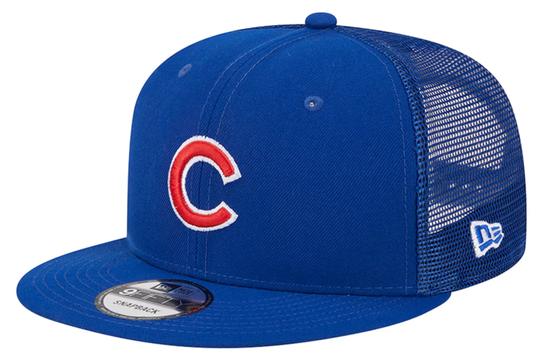 Chicago Cubs Primary Logo New Era Blue 9FIFTY Mesh Trucker Snapback Hat