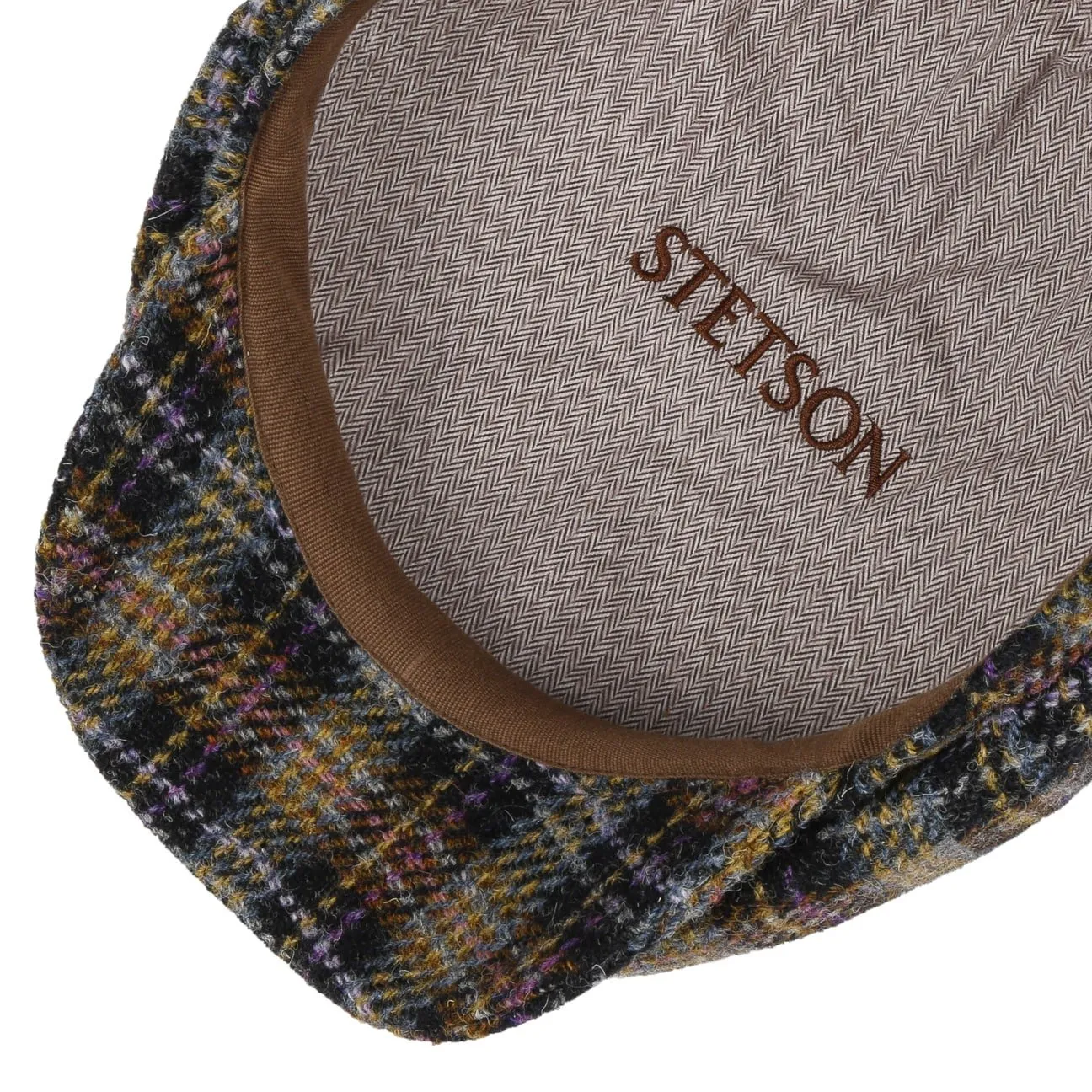 Hatteras Check Harris Tweed Flat Cap by Stetson