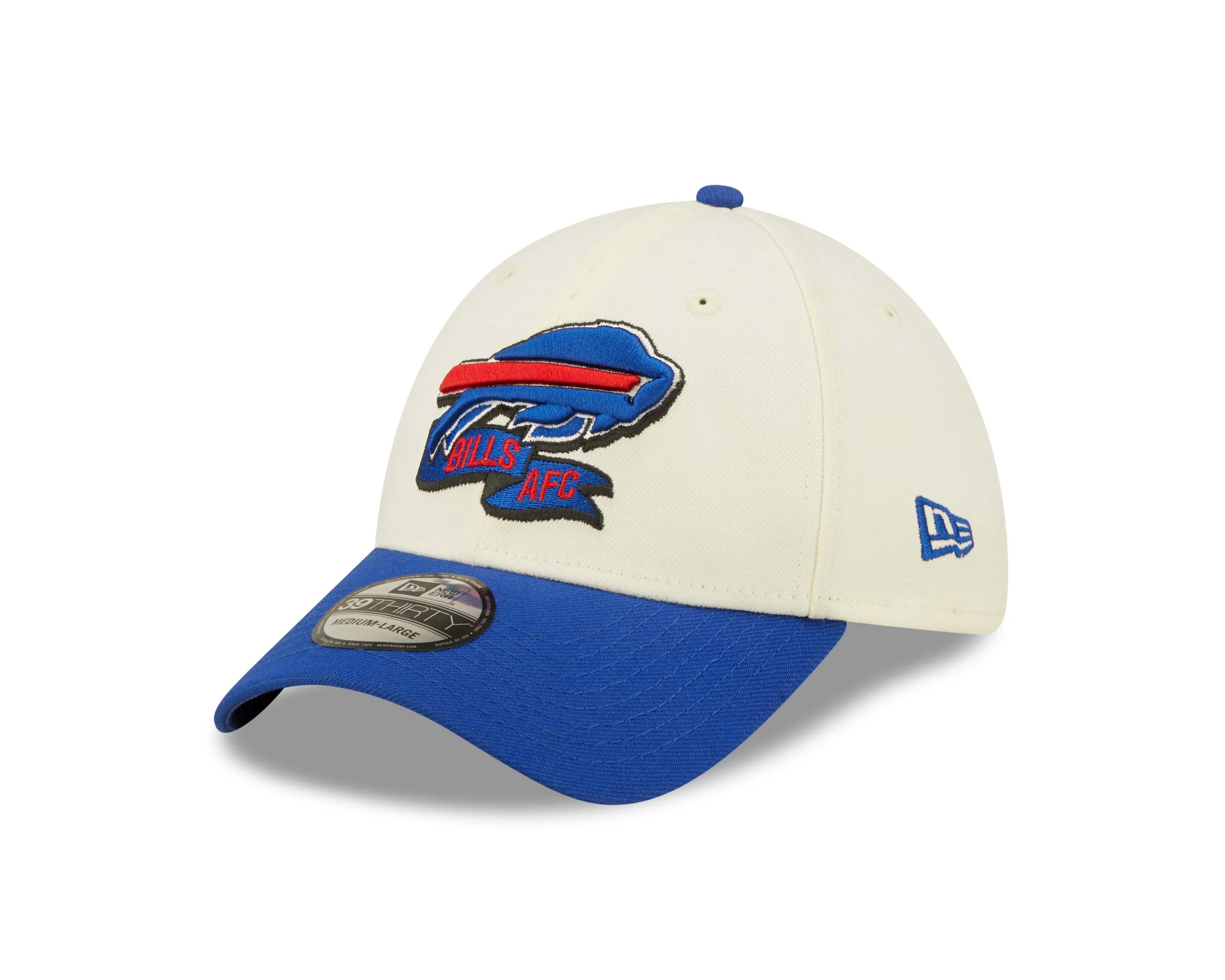 Men's Buffalo Bills New Era Cream/Royal 2022 Sideline 39THIRTY Flex Hat