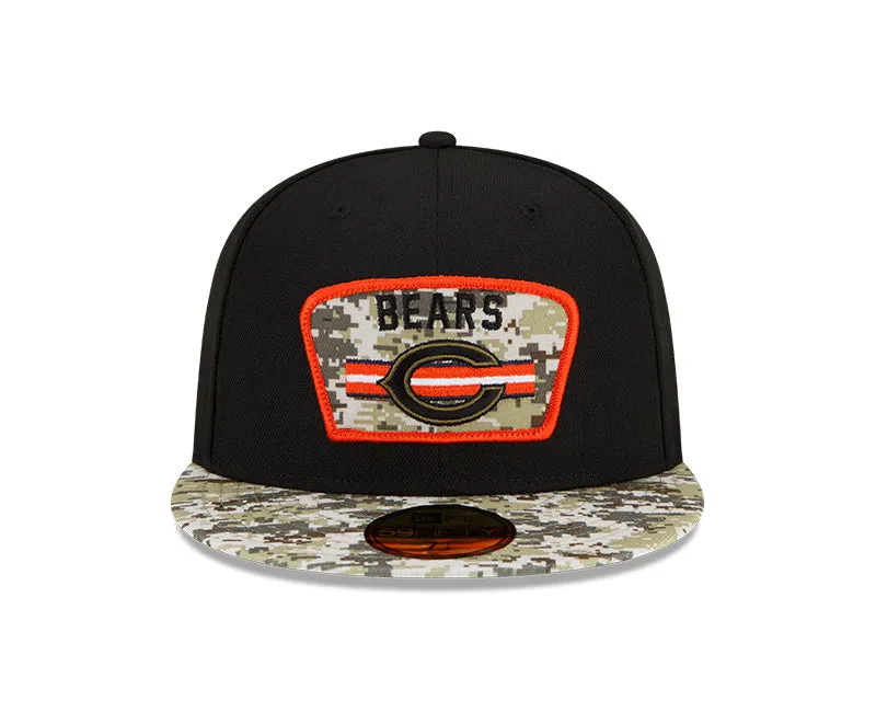 Men's Chicago Bears C Logo New Era Black/Camo 2021 NFL Sideline Salute To Service 59FIFTY Fitted Hat