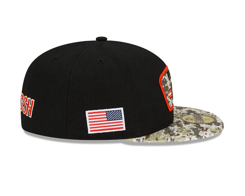 Men's Chicago Bears C Logo New Era Black/Camo 2021 NFL Sideline Salute To Service 59FIFTY Fitted Hat