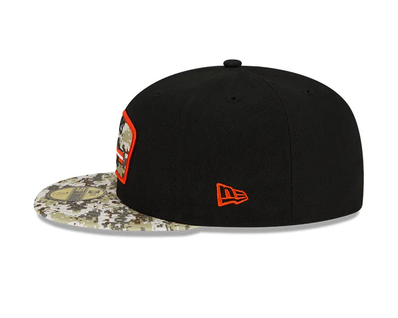 Men's Chicago Bears C Logo New Era Black/Camo 2021 NFL Sideline Salute To Service 59FIFTY Fitted Hat
