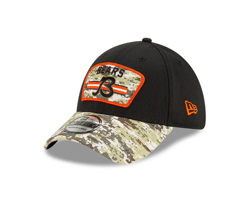 Men's Chicago Bears New Era Black 2021 Salute to Service "B" Logo 39THIRTY Flex Hat