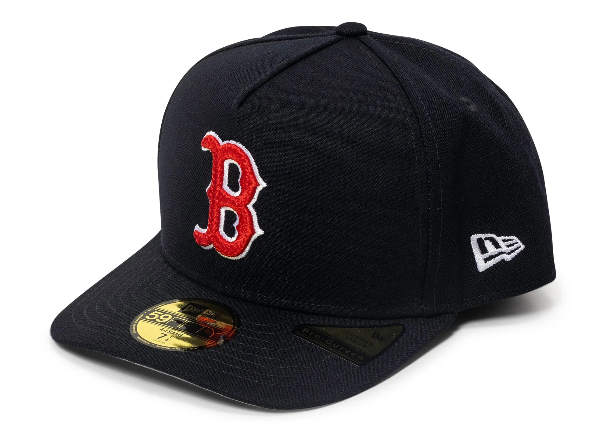 New Era Script Safety Pin Boston Red Socks Fitted Hat xld