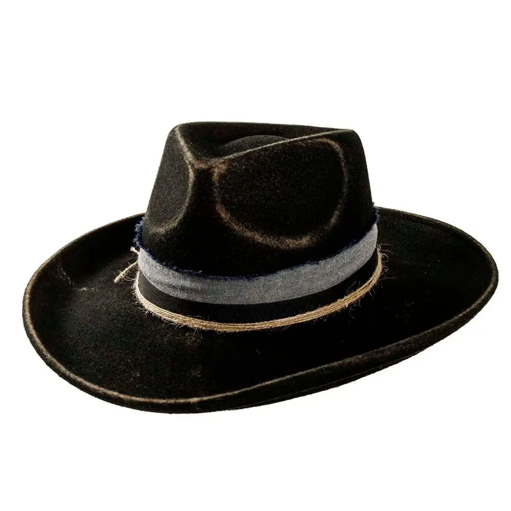 Small Town | Mens Black Wide Brim Felt Fedora Hat