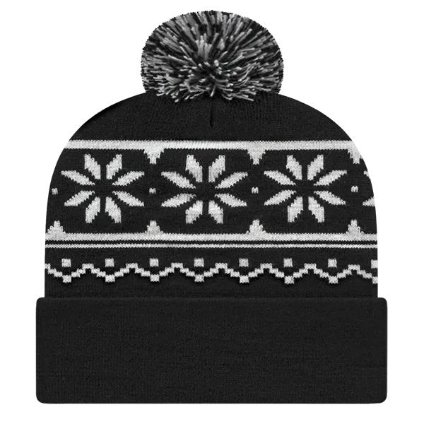 Snowflake Knit Cap with Cuff - Personalized Embroidery