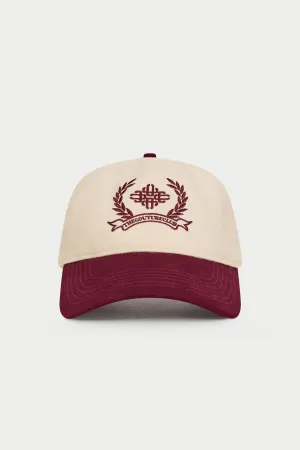 TWO TONE EMBROIDERY CREST CAP - BURGUNDY